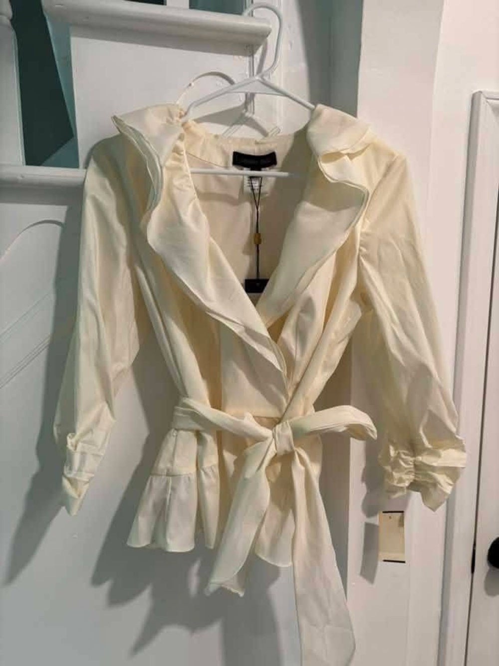 Tadashi Shoji Cream Ruffled Wrap Blouse
